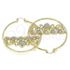 Oro Laminado Large Hoop, Gold Filled Style Elephant and Heart Design, with White Crystal, Diamond Cutting Finish, Tricolor, 02.380.0081.50