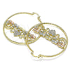 Oro Laminado Large Hoop, Gold Filled Style Elephant and Heart Design, with White Crystal, Diamond Cutting Finish, Tricolor, 02.380.0081.50