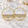 Oro Laminado Large Hoop, Gold Filled Style Elephant and Heart Design, with White Crystal, Diamond Cutting Finish, Tricolor, 02.380.0081.50