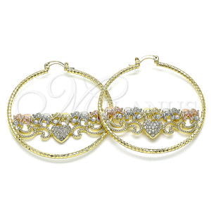 Gold Filled Hoop Earrings — Large Hoop Elephant and Heart Design with White — main product view — SKU 143412 | Oro Laminado aretes de aro — Large Hoop Elephant and corazón diseño with blanco — SKU 143412