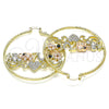 Oro Laminado Large Hoop, Gold Filled Style Owl and Elephant Design, with White and Black Crystal, Diamond Cutting Finish, Tricolor, 02.380.0082.50