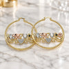 Oro Laminado Large Hoop, Gold Filled Style Owl and Elephant Design, with White and Black Crystal, Diamond Cutting Finish, Tricolor, 02.380.0082.50