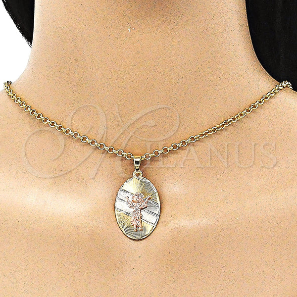 Gold Filled Pendant — Religious Pendant Divino NiÃ±o Design Diamond Cutting Tricolor — alternate product view — SKU 143414 | Oro Laminado dije — Religious Pendant Divino NiÃ±o diseño Diamond Cutting Tricolor — SKU 143414