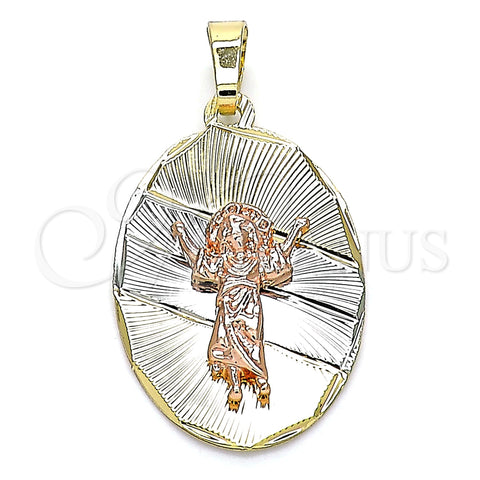 Oro Laminado Religious Pendant, Gold Filled Style Divino NiÃ±o Design, Diamond Cutting Finish, Tricolor, 05.380.0120