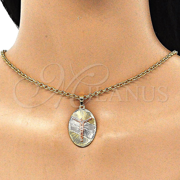 Gold Filled Pendant — Religious Pendant Jesus Design Diamond Cutting Tricolor 05. — alternate product view — SKU 143415 | Oro Laminado dije — Religious Pendant Jesus diseño Diamond Cutting Tricolor 05. — SKU 143415