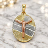 Oro Laminado Religious Pendant, Gold Filled Style Jesus Design, Diamond Cutting Finish, Tricolor, 05.380.0121