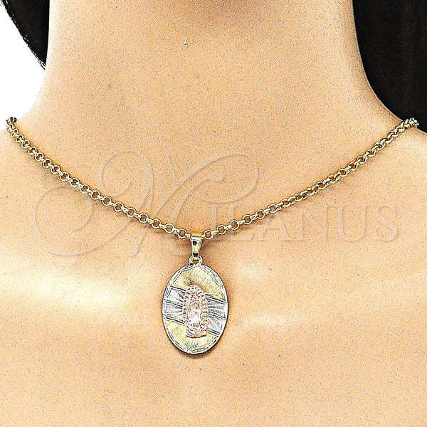 Gold Filled Pendant — Religious Pendant Guadalupe Design Diamond Cutting Tricolor 05. — alternate product view — SKU 143416 | Oro Laminado dije — Religious Pendant Guadalupe diseño Diamond Cutting Tricolor 05. — SKU 143416