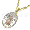Oro Laminado Religious Pendant, Gold Filled Style Guadalupe Design, Diamond Cutting Finish, Tricolor, 05.380.0122