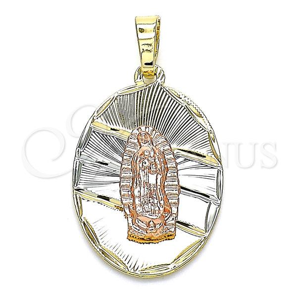 Gold Filled Pendant — Religious Pendant Guadalupe Design Diamond Cutting Tricolor 05. — main product view — SKU 143416 | Oro Laminado dije — Religious Pendant Guadalupe diseño Diamond Cutting Tricolor 05. — SKU 143416