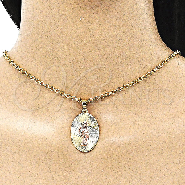 Gold Filled Pendant — Religious Pendant Santa Muerte Design Diamond Cutting Tricolor — alternate product view — SKU 143417 | Oro Laminado dije — Religious Pendant Santa Muerte diseño Diamond Cutting Tricolor — SKU 143417