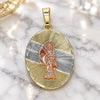 Oro Laminado Religious Pendant, Gold Filled Style Santa Muerte Design, Diamond Cutting Finish, Tricolor, 05.380.0123