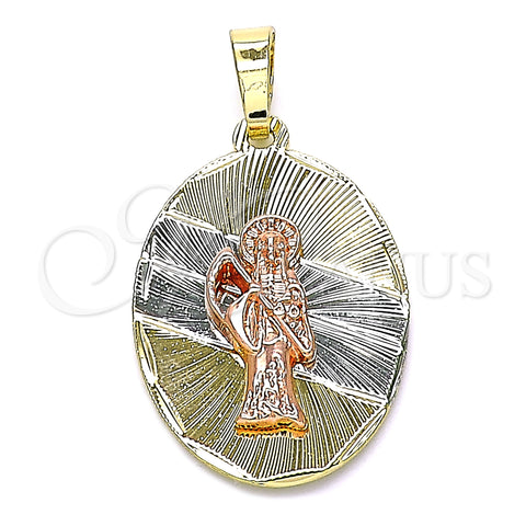 Oro Laminado Religious Pendant, Gold Filled Style Santa Muerte Design, Diamond Cutting Finish, Tricolor, 05.380.0123