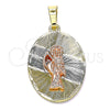 Oro Laminado Religious Pendant, Gold Filled Style Santa Muerte Design, Diamond Cutting Finish, Tricolor, 05.380.0123
