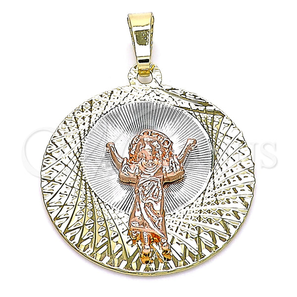 Gold Filled Pendant — Religious Pendant Divino NiÃ±o Design Diamond Cutting Tricolor — main product view — SKU 143419 | Oro Laminado dije — Religious Pendant Divino NiÃ±o diseño Diamond Cutting Tricolor — SKU 143419