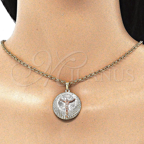 Gold Filled Pendant — Religious Pendant Jesus Design Diamond Cutting Tricolor 05. — alternate product view — SKU 143420 | Oro Laminado dije — Religious Pendant Jesus diseño Diamond Cutting Tricolor 05. — SKU 143420