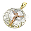 Oro Laminado Religious Pendant, Gold Filled Style Jesus Design, Diamond Cutting Finish, Tricolor, 05.380.0126