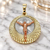 Oro Laminado Religious Pendant, Gold Filled Style Jesus Design, Diamond Cutting Finish, Tricolor, 05.380.0126