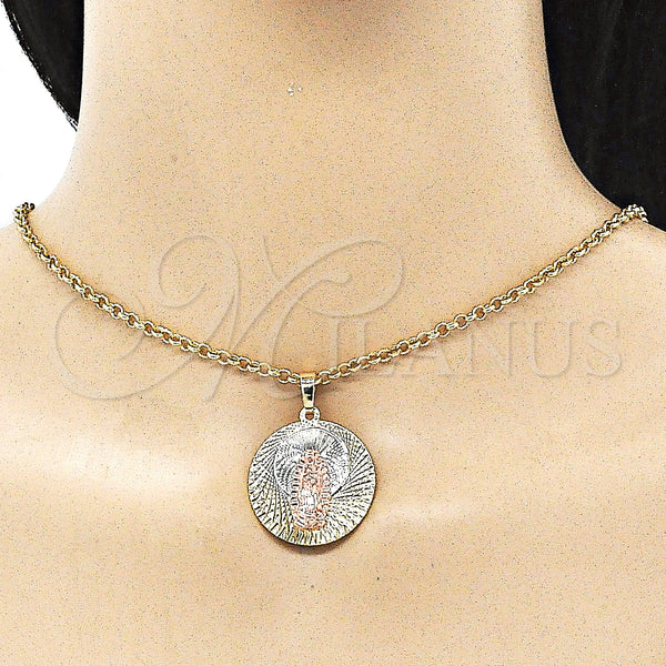 Gold Filled Pendant — Religious Pendant Guadalupe Design Diamond Cutting Tricolor 05. — alternate product view — SKU 143421 | Oro Laminado dije — Religious Pendant Guadalupe diseño Diamond Cutting Tricolor 05. — SKU 143421