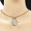 Oro Laminado Religious Pendant, Gold Filled Style Guadalupe Design, Diamond Cutting Finish, Tricolor, 05.380.0127