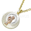 Oro Laminado Religious Pendant, Gold Filled Style Santa Muerte Design, Diamond Cutting Finish, Tricolor, 05.380.0128