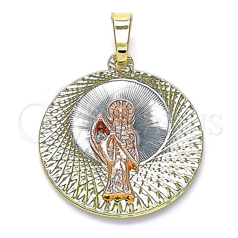 Oro Laminado Religious Pendant, Gold Filled Style Santa Muerte Design, Diamond Cutting Finish, Tricolor, 05.380.0128