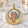 Oro Laminado Religious Pendant, Gold Filled Style San Judas Design, Diamond Cutting Finish, Tricolor, 05.380.0129
