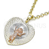 Oro Laminado Religious Pendant, Gold Filled Style Divino NiÃ±o and Heart Design, Diamond Cutting Finish, Tricolor, 05.380.0130