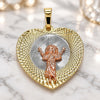 Oro Laminado Religious Pendant, Gold Filled Style Divino NiÃ±o and Heart Design, Diamond Cutting Finish, Tricolor, 05.380.0130