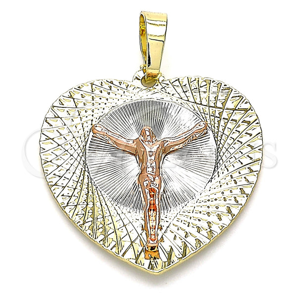 Gold Filled Pendant — Religious Pendant Jesus and Heart Design Diamond Cutting — main product view — SKU 143425 | Oro Laminado dije — Religious Pendant Jesus and corazón diseño Diamond Cutting — SKU 143425