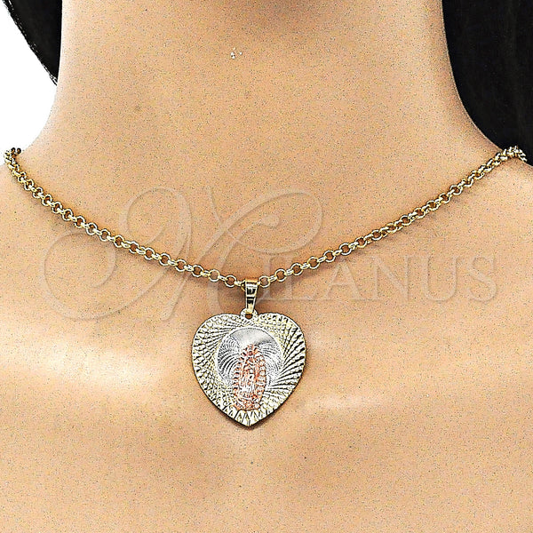 Gold Filled Pendant — Religious Pendant Guadalupe and Heart Design Diamond Cutting — alternate product view — SKU 143426 | Oro Laminado dije — Religious Pendant Guadalupe and corazón diseño Diamond Cutting — SKU 143426