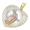 Oro Laminado Religious Pendant, Gold Filled Style Guadalupe and Heart Design, Diamond Cutting Finish, Tricolor, 05.380.0132