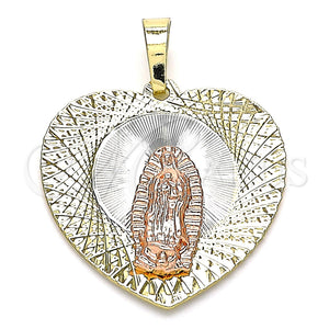 Gold Filled Pendant — Religious Pendant Guadalupe and Heart Design Diamond Cutting — main product view — SKU 143426 | Oro Laminado dije — Religious Pendant Guadalupe and corazón diseño Diamond Cutting — SKU 143426