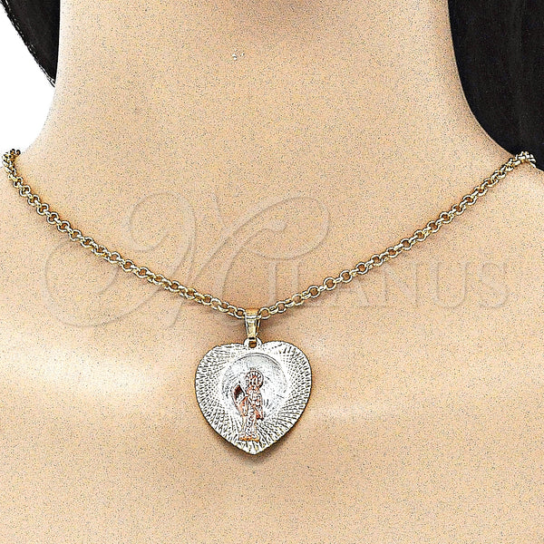 Gold Filled Pendant — Religious Pendant Santa Muerte and Heart Design Diamond — alternate product view — SKU 143427 | Oro Laminado dije — Religious Pendant Santa Muerte and corazón diseño Diamond — SKU 143427