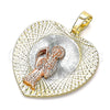 Oro Laminado Religious Pendant, Gold Filled Style Santa Muerte and Heart Design, Diamond Cutting Finish, Tricolor, 05.380.0133