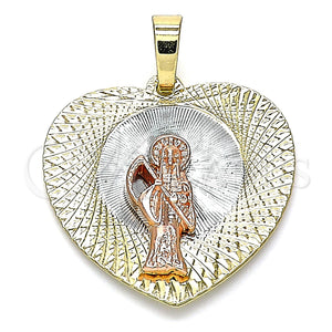 Gold Filled Pendant — Religious Pendant Santa Muerte and Heart Design Diamond — main product view — SKU 143427 | Oro Laminado dije — Religious Pendant Santa Muerte and corazón diseño Diamond — SKU 143427