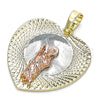 Oro Laminado Religious Pendant, Gold Filled Style San Judas and Heart Design, Diamond Cutting Finish, Tricolor, 05.380.0134
