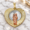 Oro Laminado Religious Pendant, Gold Filled Style San Judas and Heart Design, Diamond Cutting Finish, Tricolor, 05.380.0134