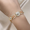 Oro Laminado Fancy Bracelet, Gold Filled Style Elephant and Owl Design, with White and Black Cubic Zirconia, Polished, Tricolor, 03.380.0103.07 (09 MM Thickness, 7 Inches Length)