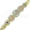 Oro Laminado Fancy Bracelet, Gold Filled Style Elephant and Owl Design, with White and Black Cubic Zirconia, Polished, Tricolor, 03.380.0103.07 (09 MM Thickness, 7 Inches Length)