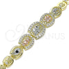 Oro Laminado Fancy Bracelet, Gold Filled Style Elephant and Owl Design, with White and Black Cubic Zirconia, Polished, Tricolor, 03.380.0103.07 (09 MM Thickness, 7 Inches Length)