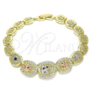 Gold Filled Bracelet — Fancy Bracelet Elephant and Owl Design with White — main product view — SKU 143429 | Oro Laminado brazalete — elegante Bracelet Elephant and Owl diseño with blanco — SKU 143429