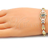 Oro Laminado Fancy Bracelet, Gold Filled Style Turtle and Heart Design, with Blue Topaz and Black Cubic Zirconia, Polished, Tricolor, 03.380.0104.07 (07 MM Thickness, 7 Inches Length)