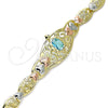 Oro Laminado Fancy Bracelet, Gold Filled Style Turtle and Heart Design, with Blue Topaz and Black Cubic Zirconia, Polished, Tricolor, 03.380.0104.07 (07 MM Thickness, 7 Inches Length)
