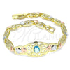 Oro Laminado Fancy Bracelet, Gold Filled Style Turtle and Heart Design, with Blue Topaz and Black Cubic Zirconia, Polished, Tricolor, 03.380.0104.07 (07 MM Thickness, 7 Inches Length)