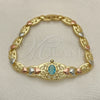 Oro Laminado Fancy Bracelet, Gold Filled Style Turtle and Heart Design, with Blue Topaz and Black Cubic Zirconia, Polished, Tricolor, 03.380.0104.07 (07 MM Thickness, 7 Inches Length)