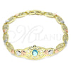 Oro Laminado Fancy Bracelet, Gold Filled Style Turtle and Heart Design, with Blue Topaz and Black Cubic Zirconia, Polished, Tricolor, 03.380.0104.07 (07 MM Thickness, 7 Inches Length)