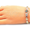 Oro Laminado Fancy Bracelet, Gold Filled Style Dolphin and Heart Design, with Blue Topaz and Black Cubic Zirconia, Polished, Tricolor, 03.380.0106.07 (07 MM Thickness, 7 Inches Length)