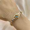 Oro Laminado Fancy Bracelet, Gold Filled Style Dolphin and Heart Design, with Blue Topaz and Black Cubic Zirconia, Polished, Tricolor, 03.380.0106.07 (07 MM Thickness, 7 Inches Length)