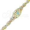 Oro Laminado Fancy Bracelet, Gold Filled Style Dolphin and Heart Design, with Blue Topaz and Black Cubic Zirconia, Polished, Tricolor, 03.380.0106.07 (07 MM Thickness, 7 Inches Length)
