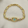 Oro Laminado Fancy Bracelet, Gold Filled Style Dolphin and Heart Design, with Blue Topaz and Black Cubic Zirconia, Polished, Tricolor, 03.380.0106.07 (07 MM Thickness, 7 Inches Length)